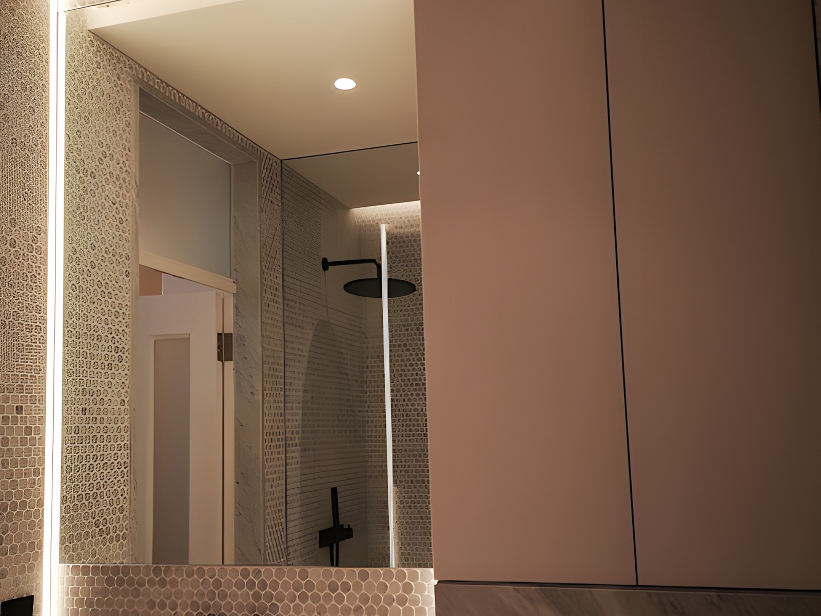Modern backlit bathroom — bespoke joinery project in London